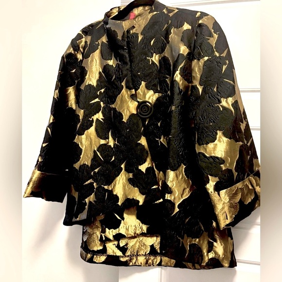 Joseph Ribkof Foil Gold Metallic Floral Jacket - Picture 8 of 14